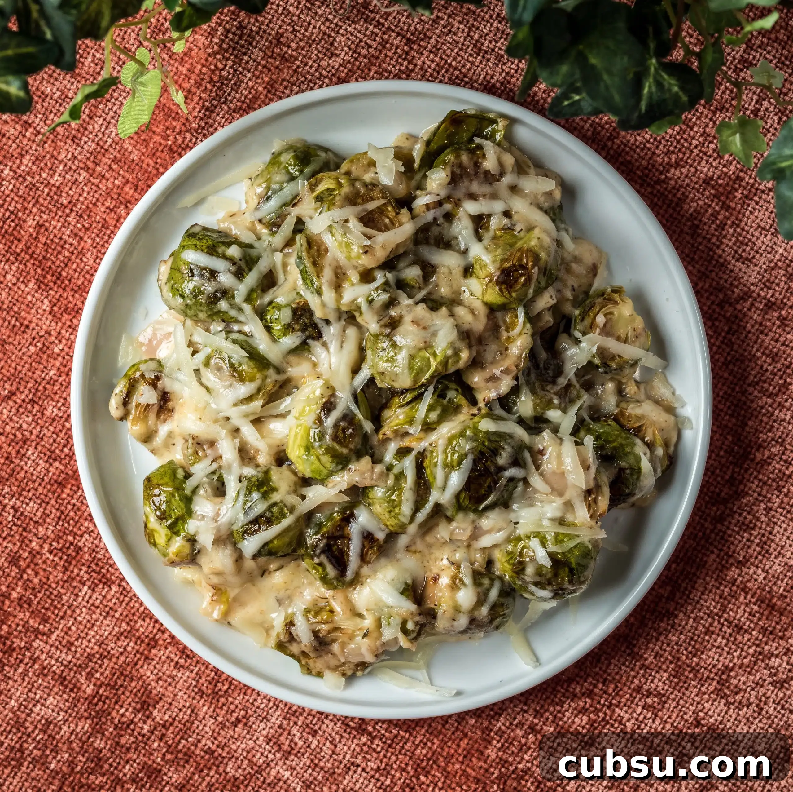Plated Brussels sprouts with Manchego
