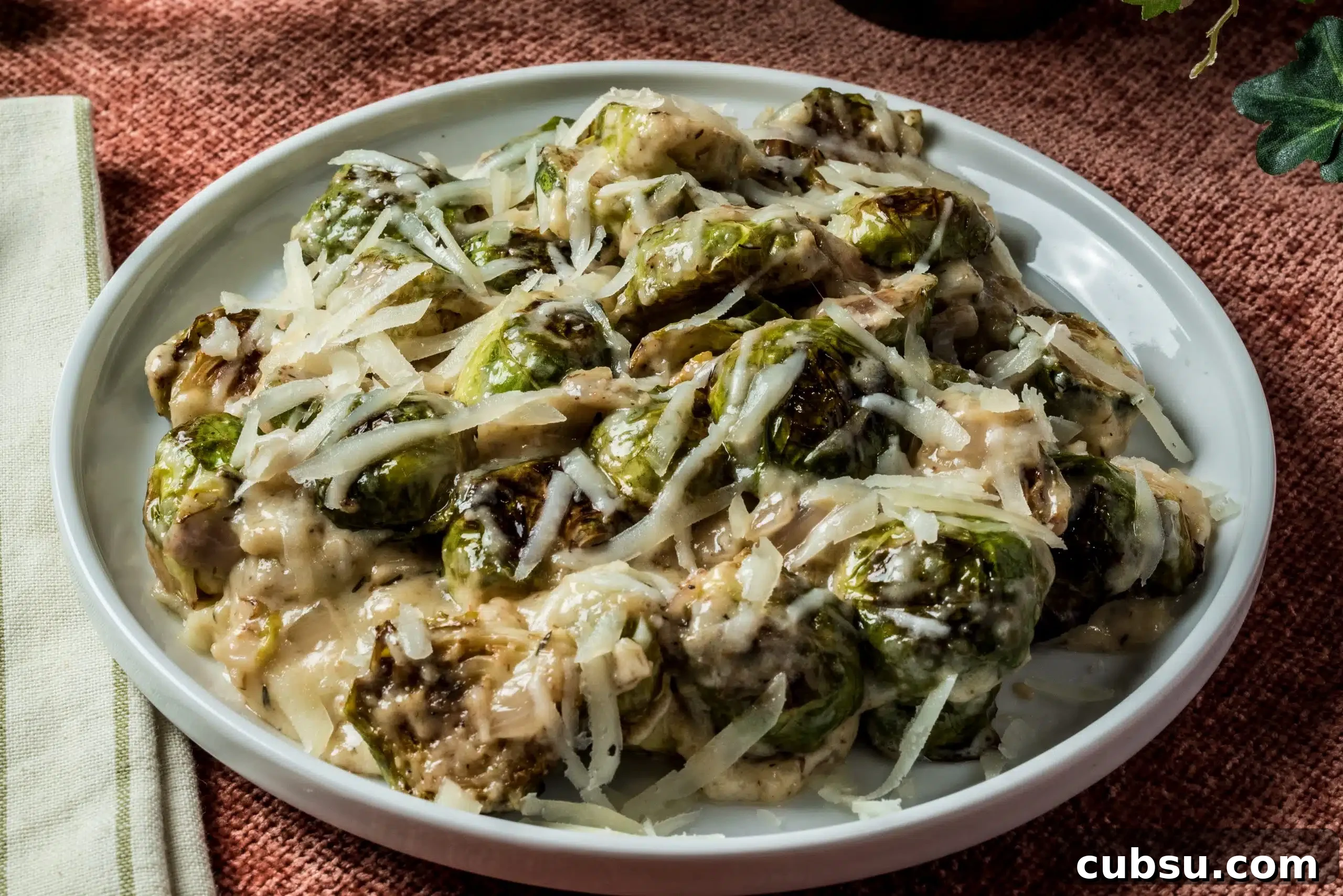 Finished Brussels sprouts with Manchego