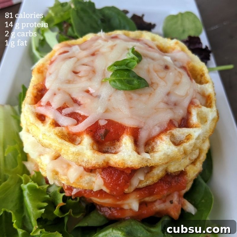 Low calorie chicken parmesan chaffle with nutrition information (Large)
