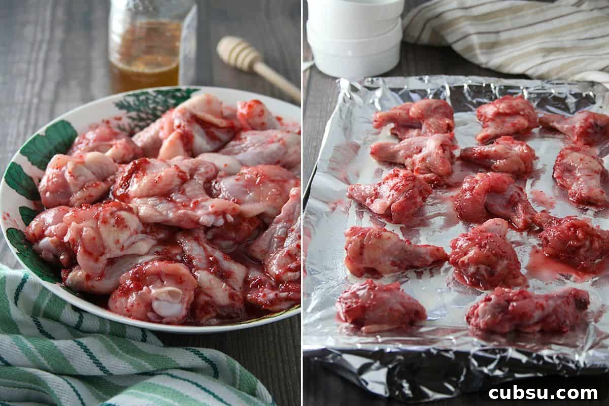 marinating and baking honey bagoong chicken wings.