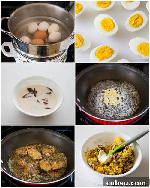 Chicken liver pate deviled eggs - step by step