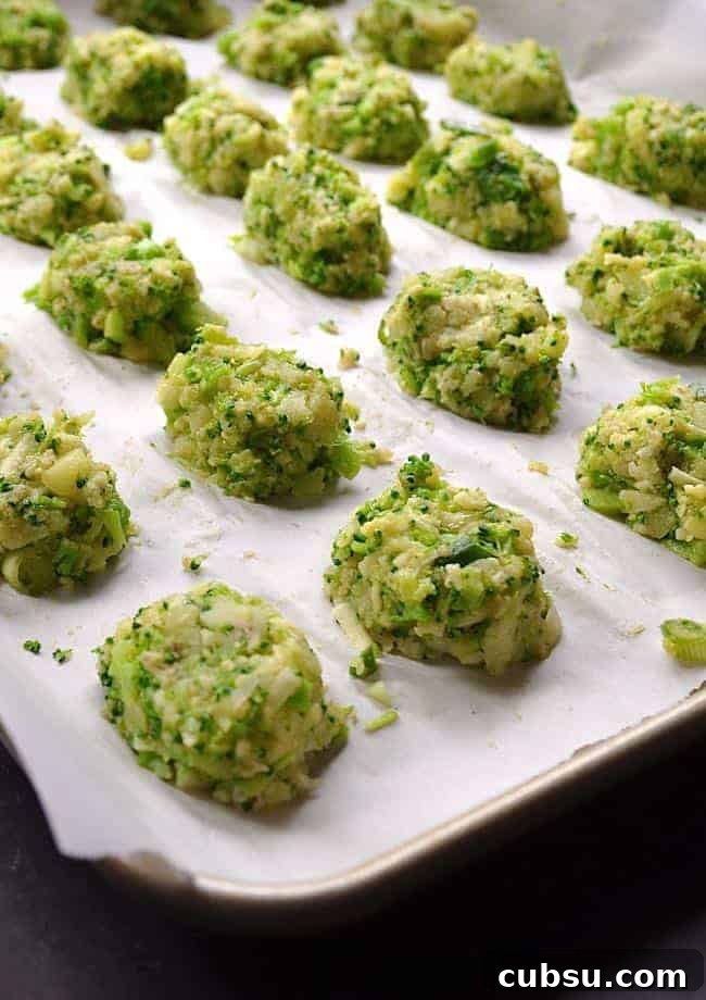 Crispy Baked Broccoli Tots: Kid-Friendly Veggie Snacks 7 tots ready to bake