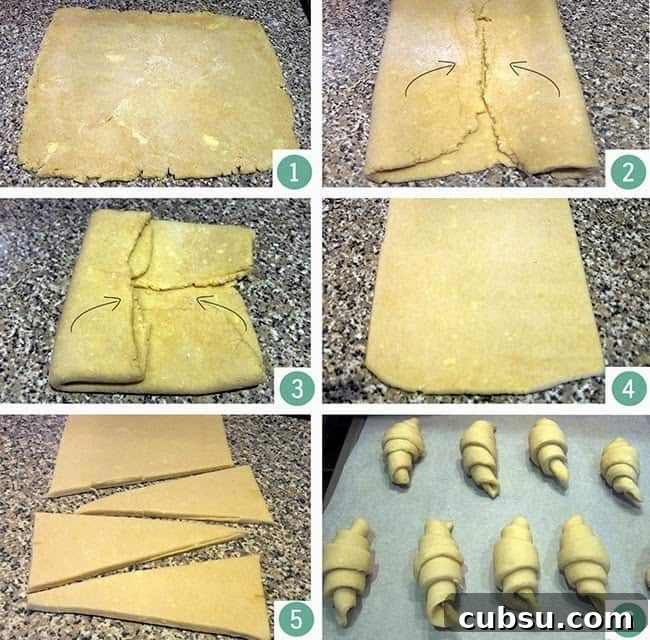 collage showing how to roll out croissant dough