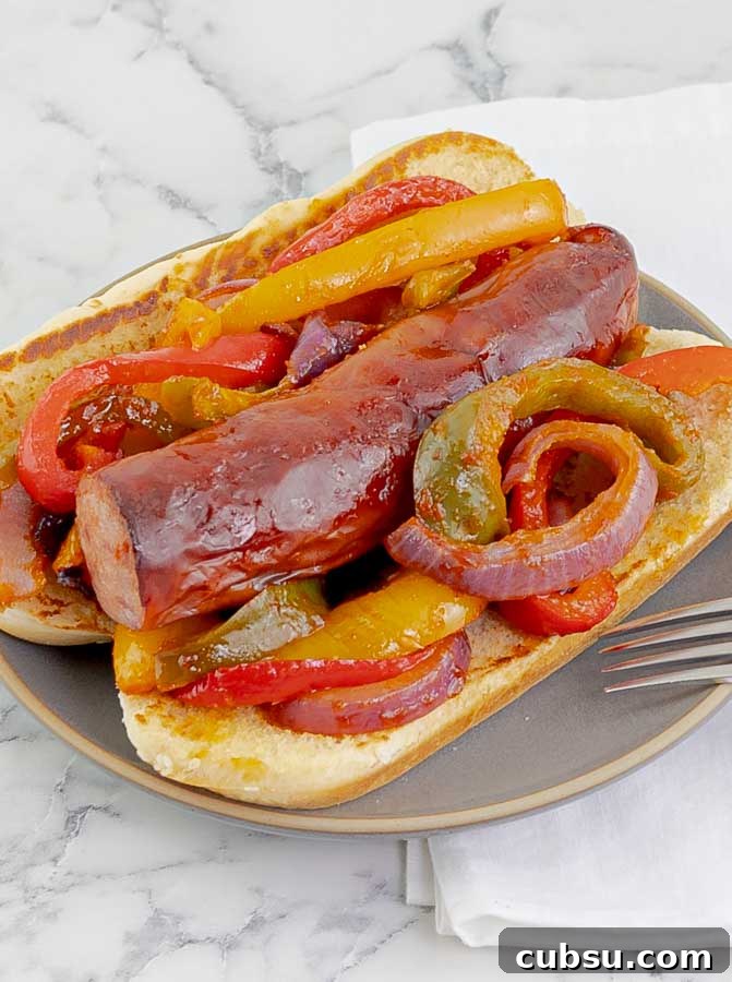 sideways view of sausage sandwich