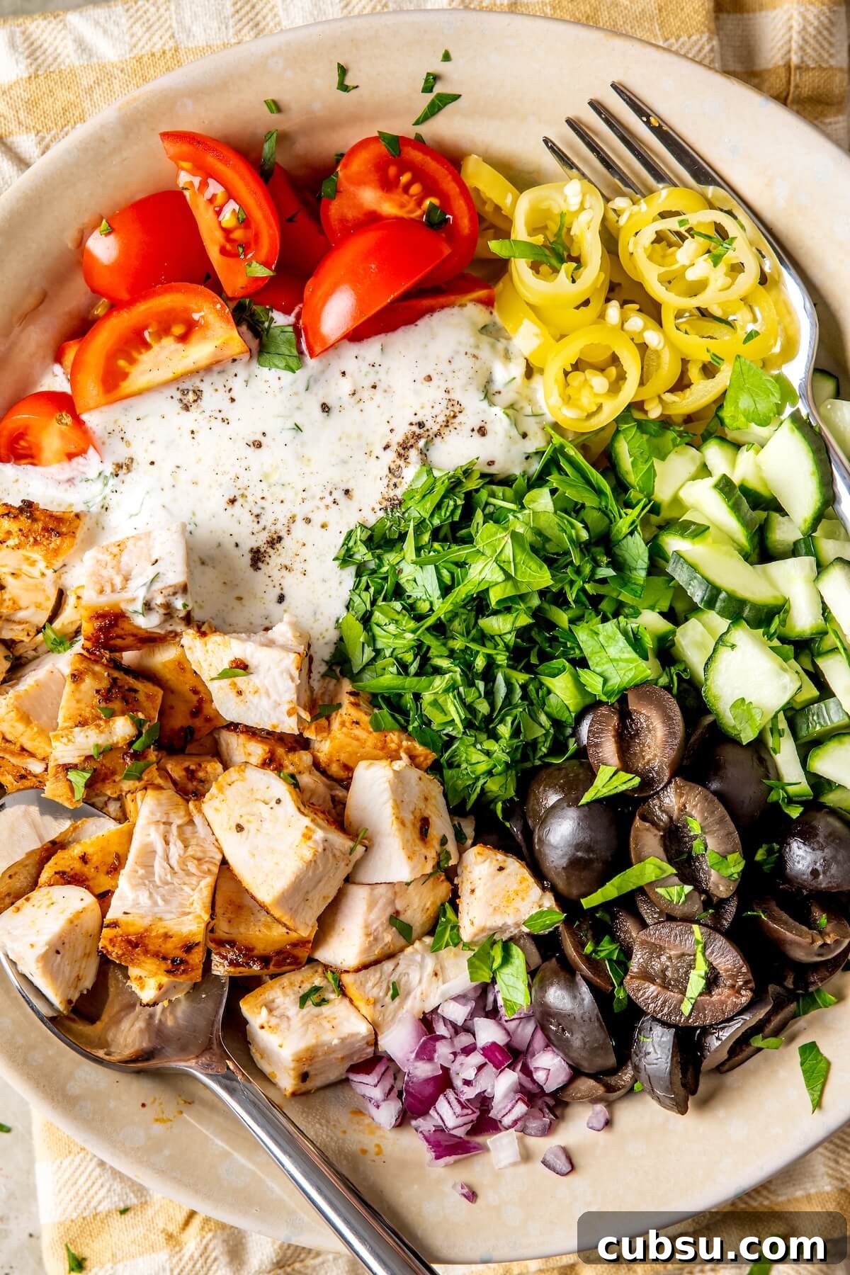 High-Protein Greek Chicken Salad with Feta & Tzatziki Dressing 2 High Protein Greek Chicken Salad - Olivia Adriance