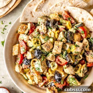 High-Protein Greek Chicken Salad with Feta & Tzatziki Dressing 15 High Protein Greek Chicken Salad - Olivia Adriance