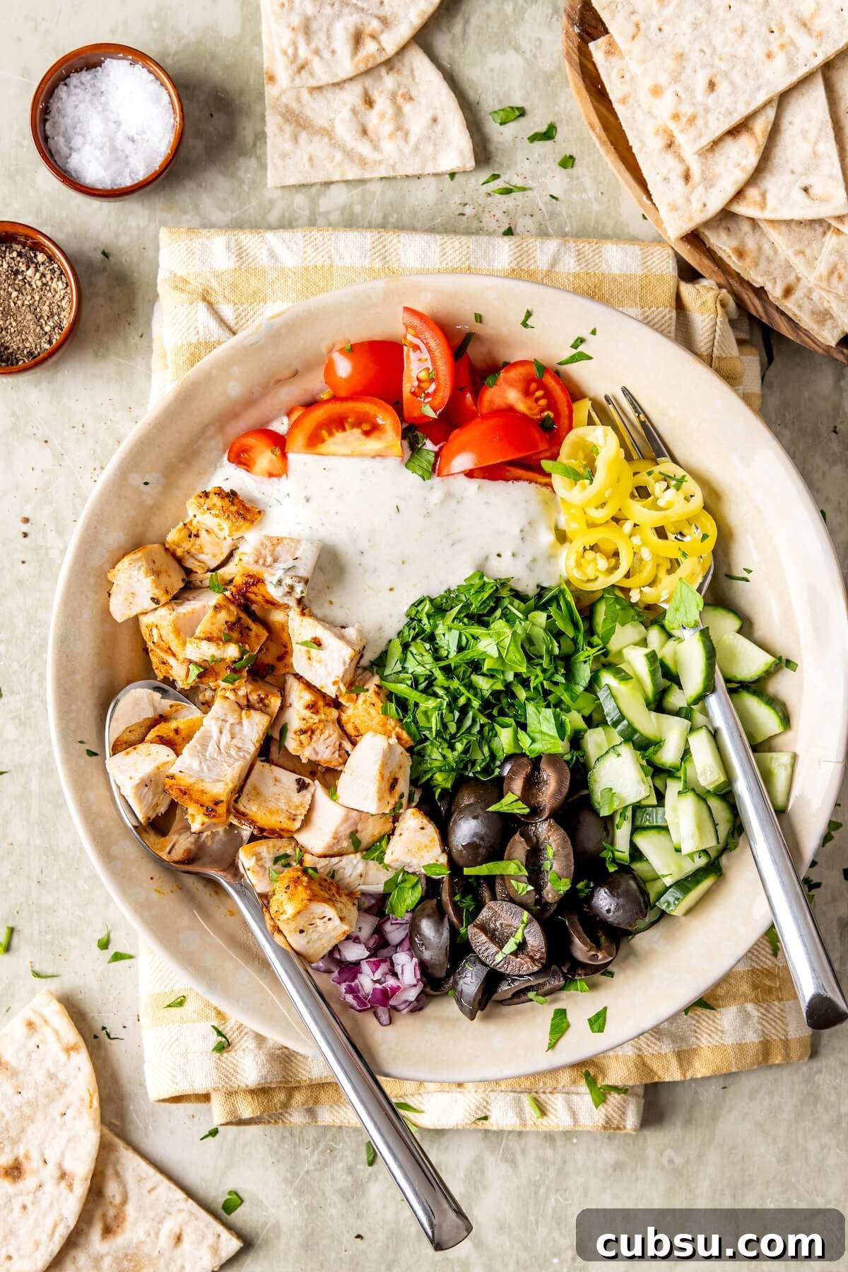 High-Protein Greek Chicken Salad with Feta & Tzatziki Dressing 3 High Protein Greek Chicken Salad - Olivia Adriance