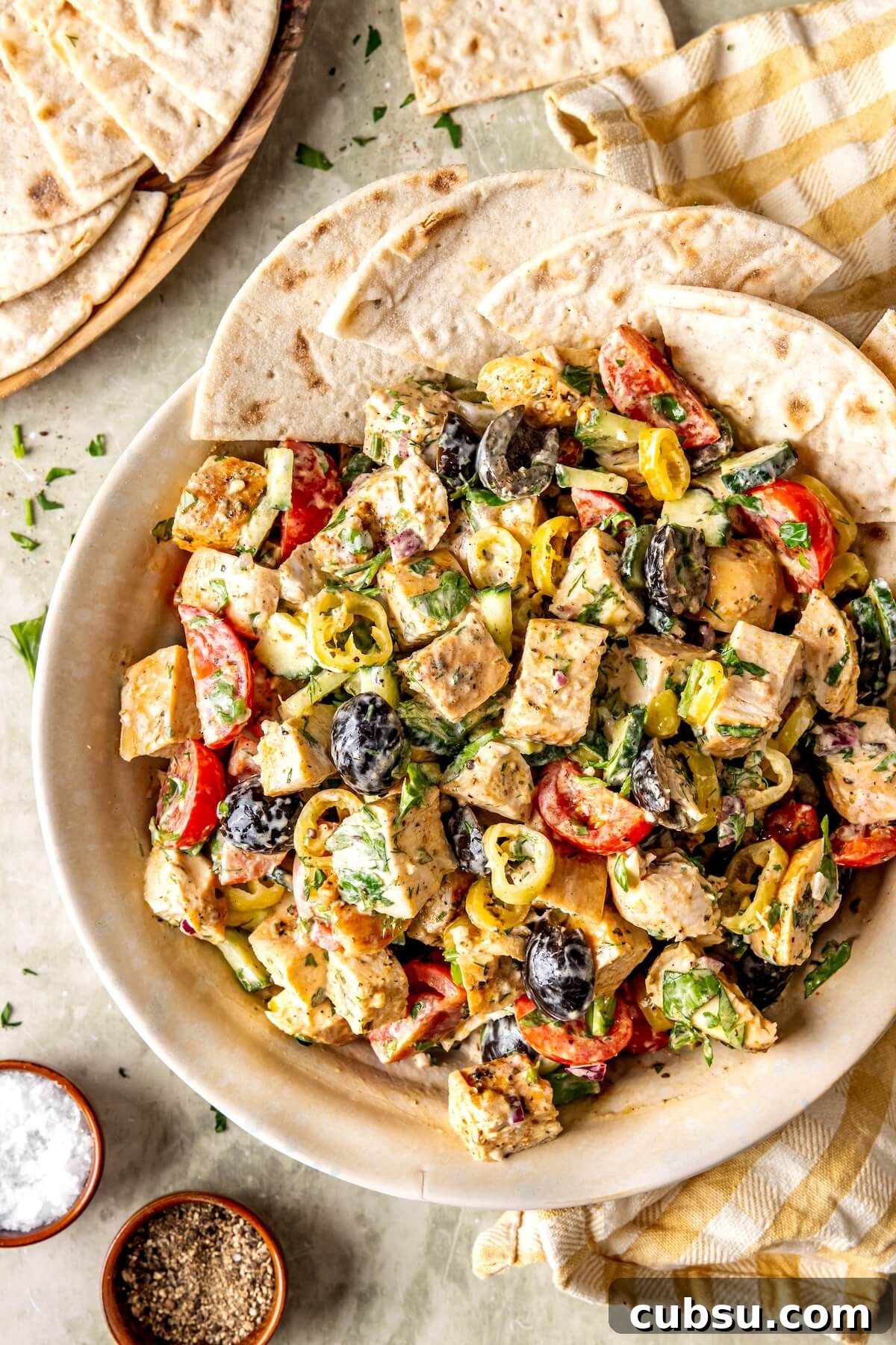 High-Protein Greek Chicken Salad with Feta & Tzatziki Dressing 4 High Protein Greek Chicken Salad - Olivia Adriance