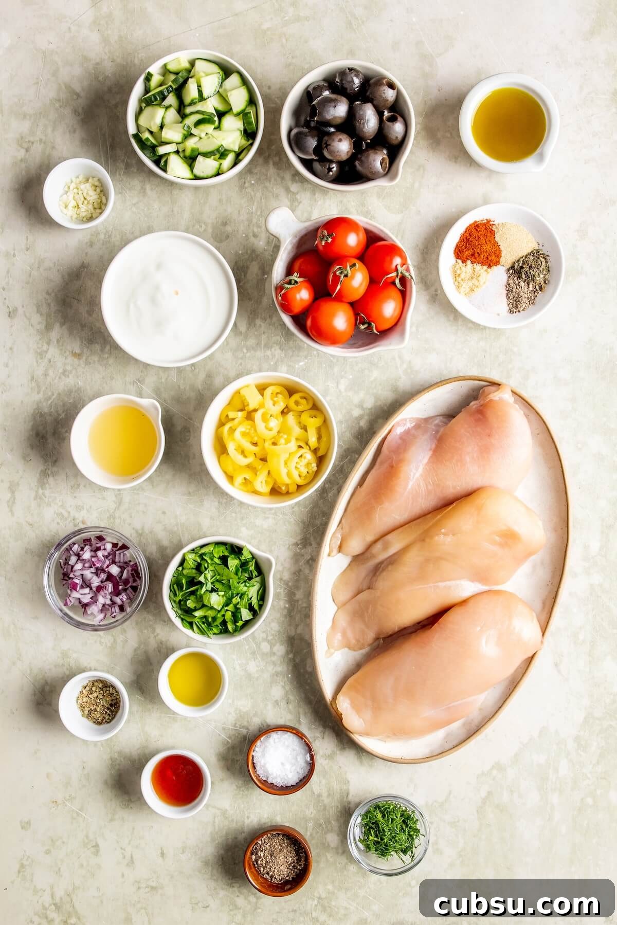 High-Protein Greek Chicken Salad with Feta & Tzatziki Dressing 6 Ingredients for aHigh Protein Greek Chicken Salad - Olivia Adriance