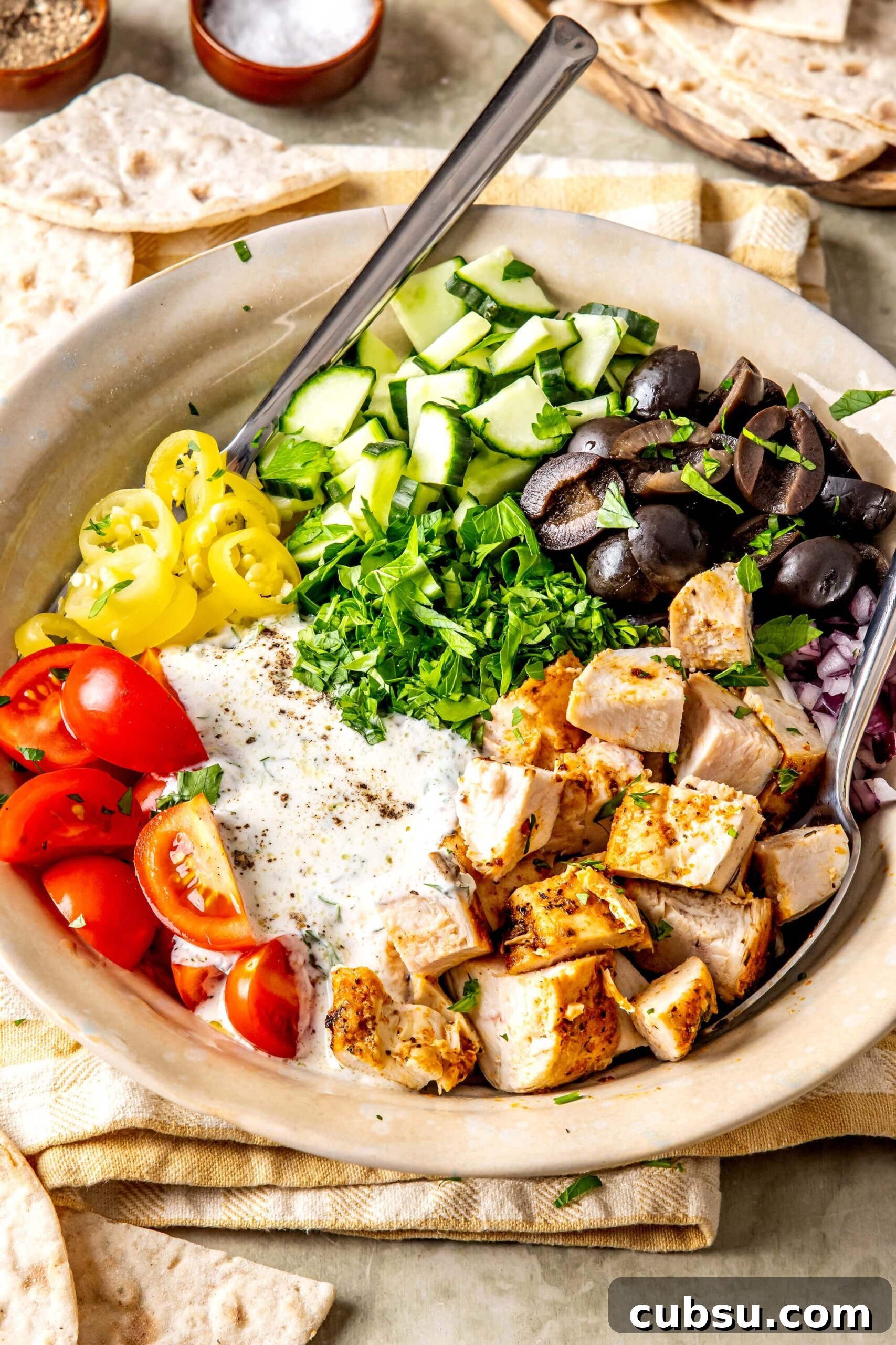High-Protein Greek Chicken Salad with Feta & Tzatziki Dressing 7 High Protein Greek Chicken Salad - Olivia Adriance