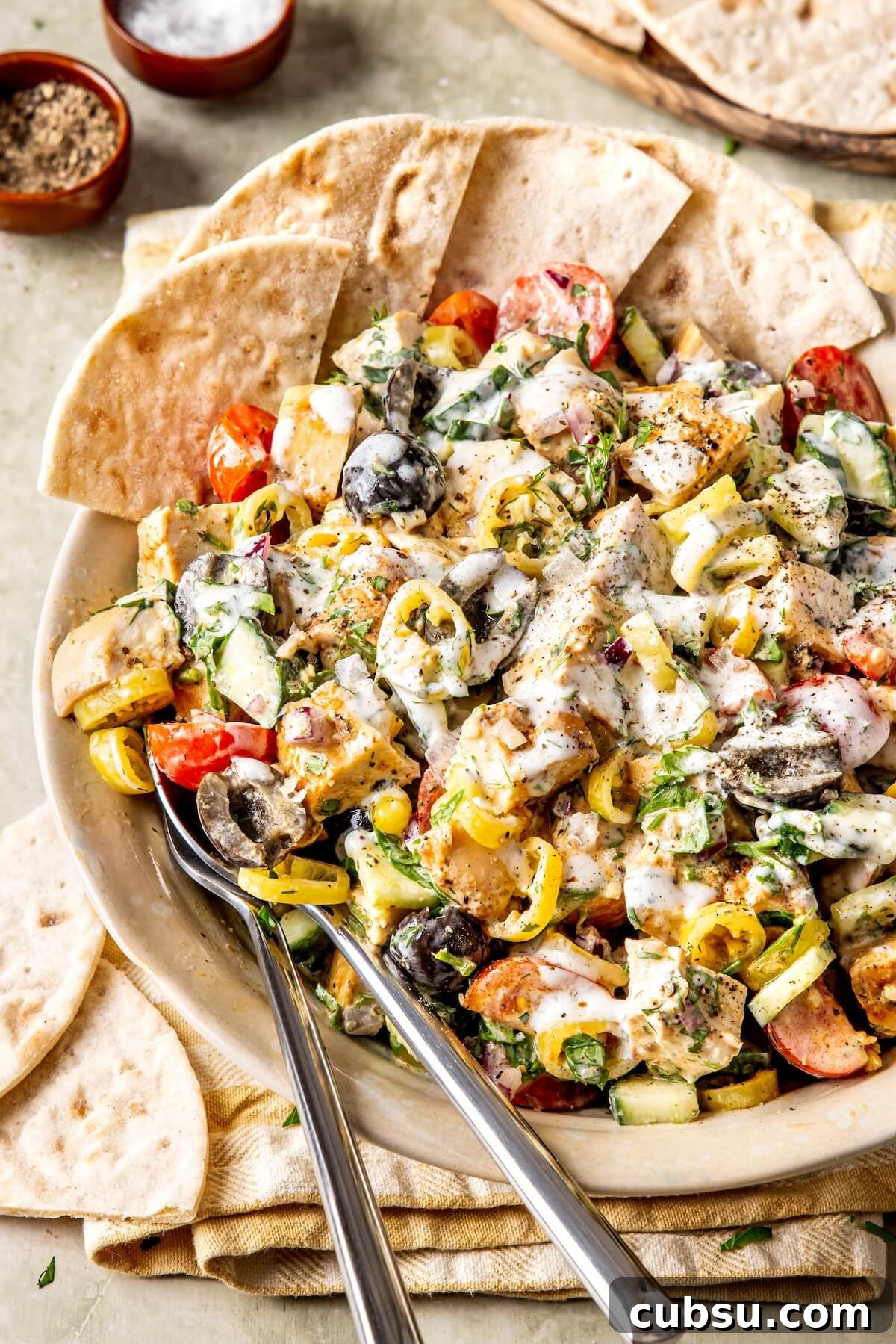 High-Protein Greek Chicken Salad with Feta & Tzatziki Dressing 8 High Protein Greek Chicken Salad - Olivia Adriance