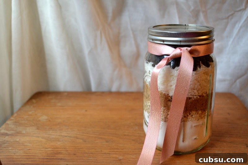 Coconut Raisin Mason Jar Cookies gift package that tastes great baked