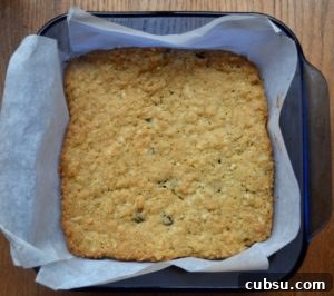 Coconut Raisin Mason Jar Cookies made as bar cookies, baked in 8x8 cake pan