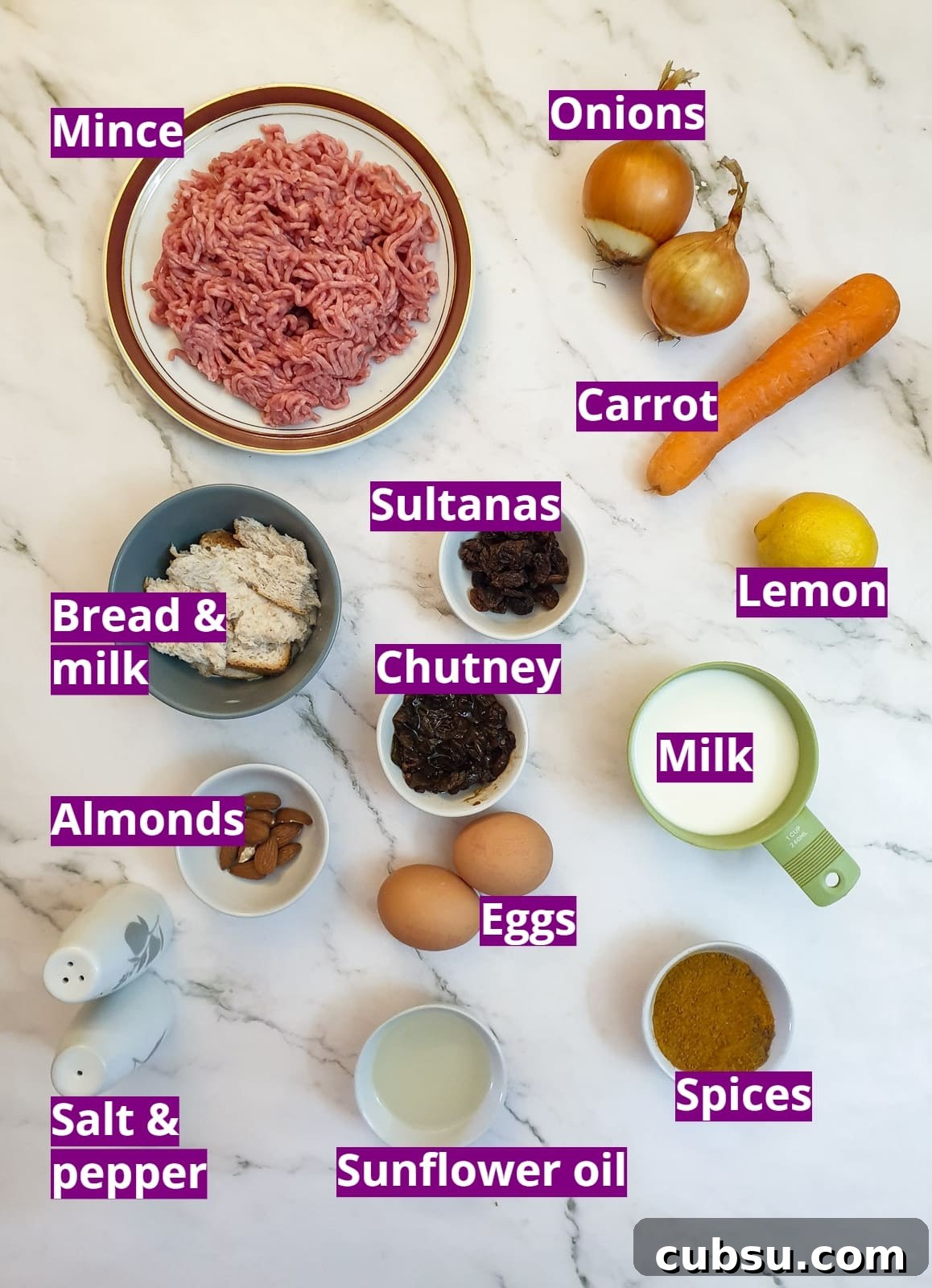 Ingredients for bobotie.