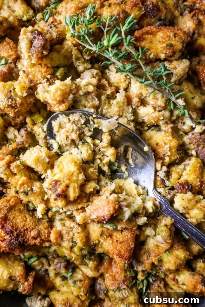 Classic Potato Bread Thanksgiving Stuffing with Spicy Sausage