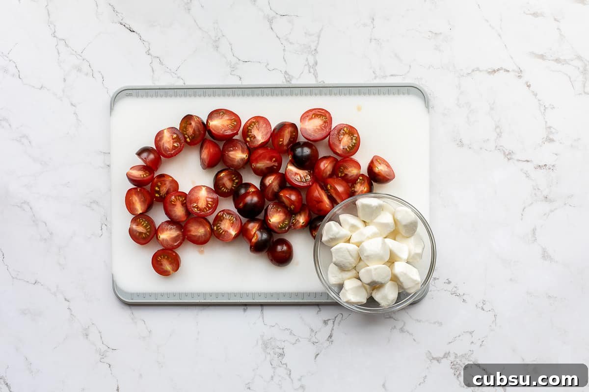 chopped tomatoes and mozzarella cheese