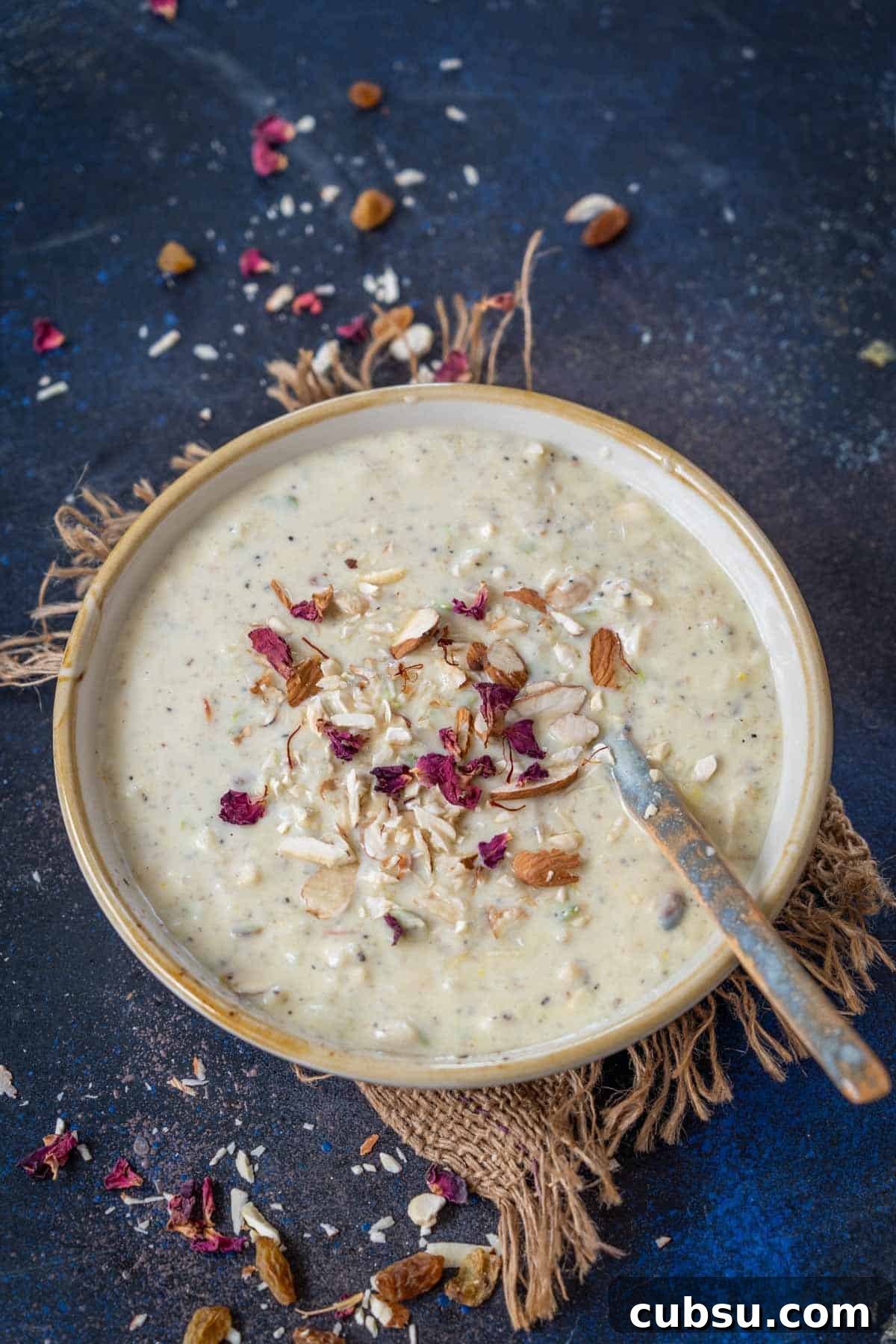 Meetha oliya served in a bowl.