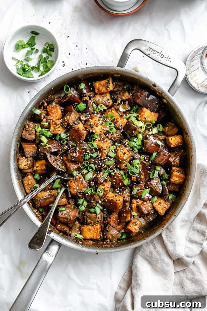 completed Sticky Eggplant and Tofu [Bake + Stir-Fry] on a plate