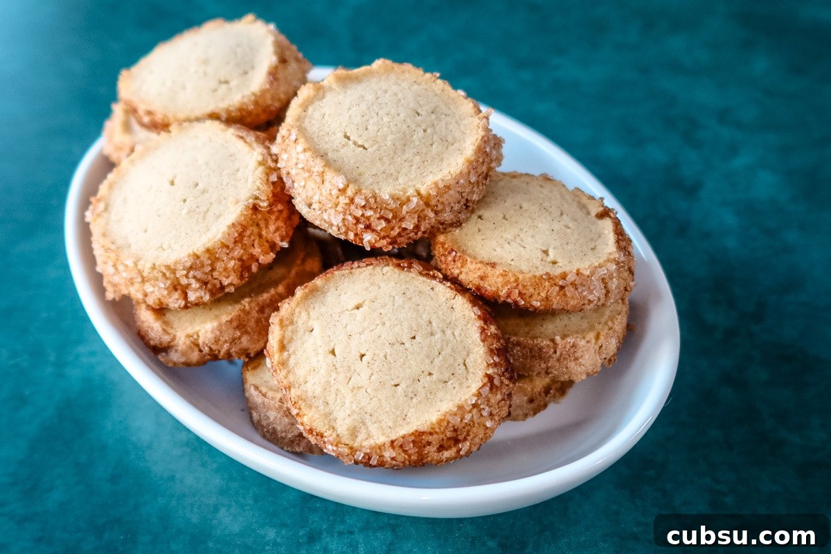 Snickerdoodle Sablé Cookies: Crispy, Buttery French-Style Treats 3 A plate of sable style snickerdoodle cookies.