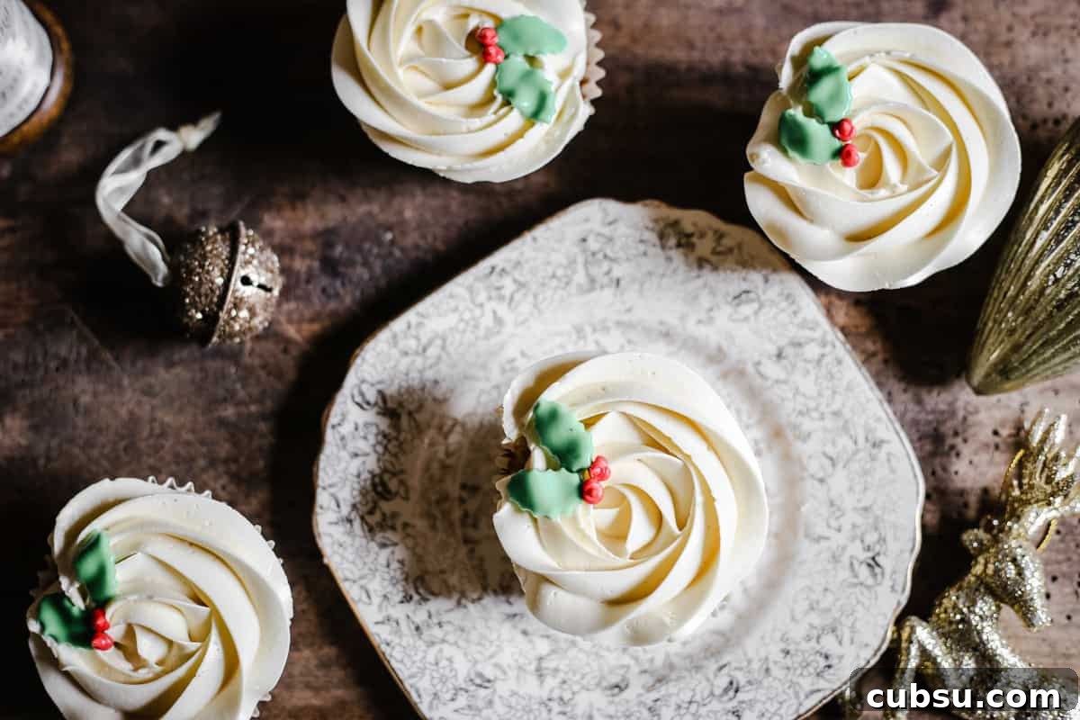  Mince Pie Cupcakes from above surrounded by Christmas decorations