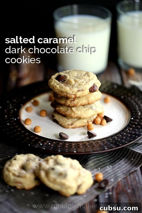 Salted Caramel Dark Chocolate Chip Cookies | Melanie Makes