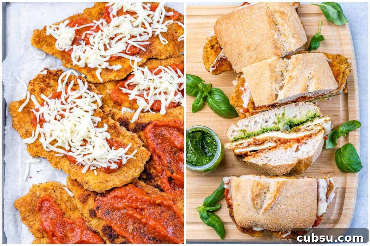 Crispy Chicken Parmesan Sandwich Recipe That Beats Takeout 5 topping the breadded chicken with cheese and assembling the sandwich.