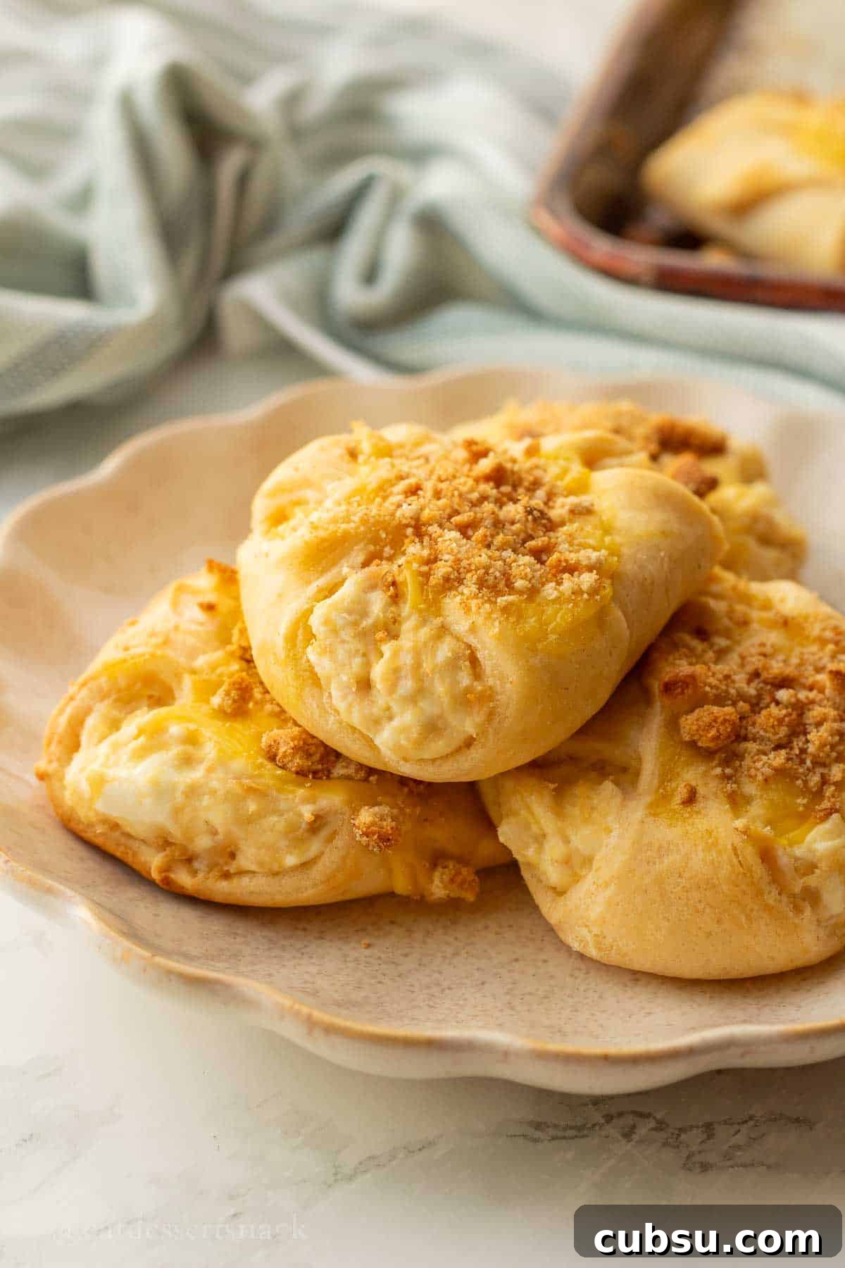 Baked chicken roll ups on white plate.