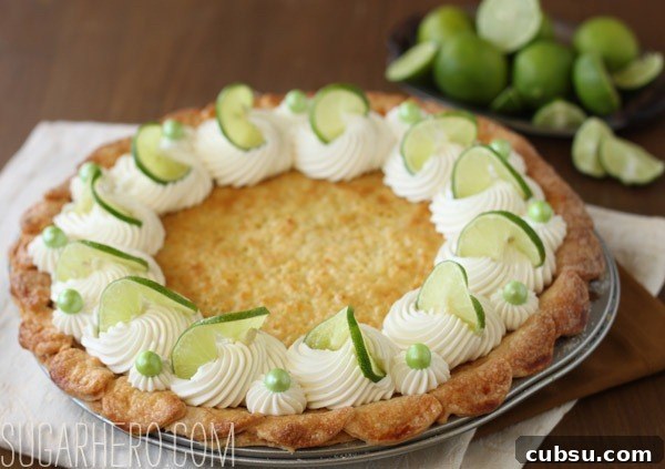 lime-coconut-pie-1 Pie slice with lime garnish