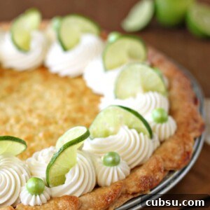 Coconut Lime Pie Recipe with Zesty Citrus Filling 5 Lime-Coconut Pie finished with whipped cream and lime slices