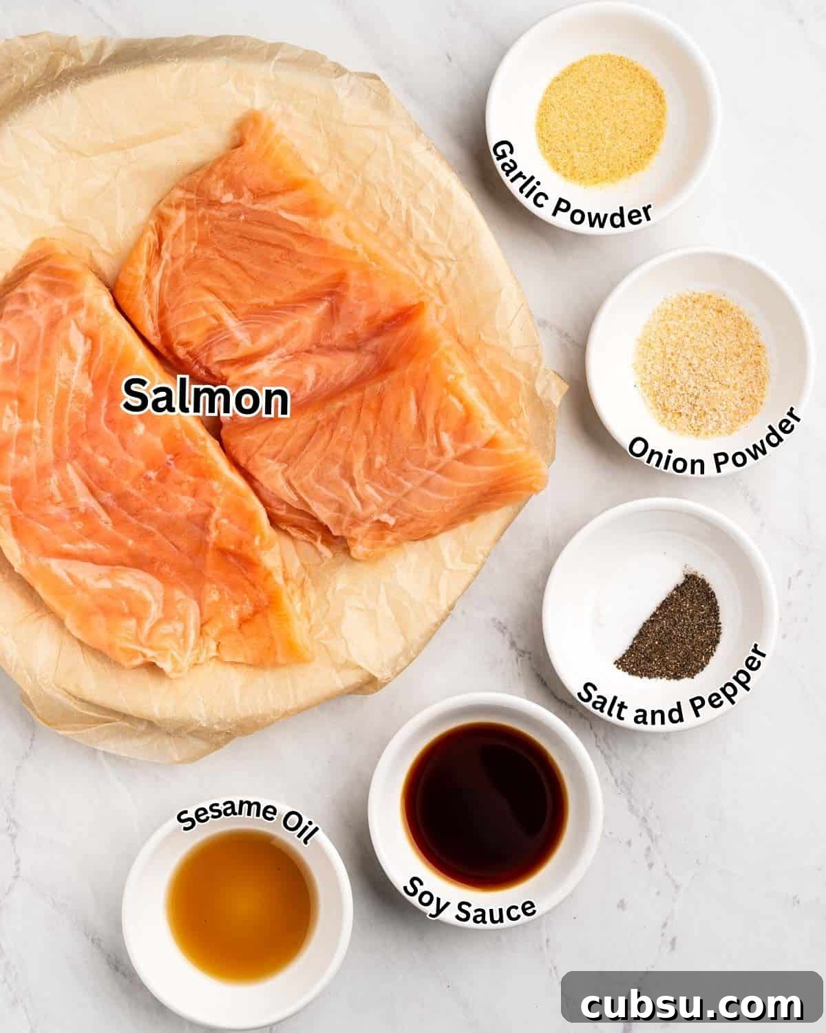 Ingredients for salmon bites.