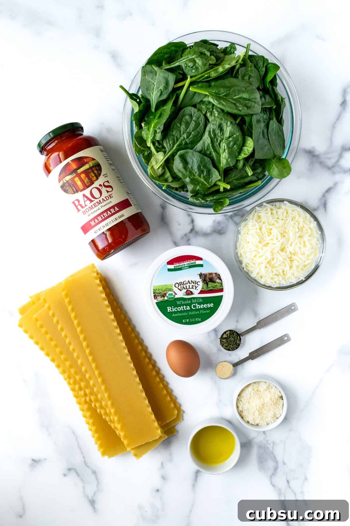 Cheesy Spinach Lasagna Rolls with Ricotta Filling 3 Spinach Lasagna Rolls Ingredients.