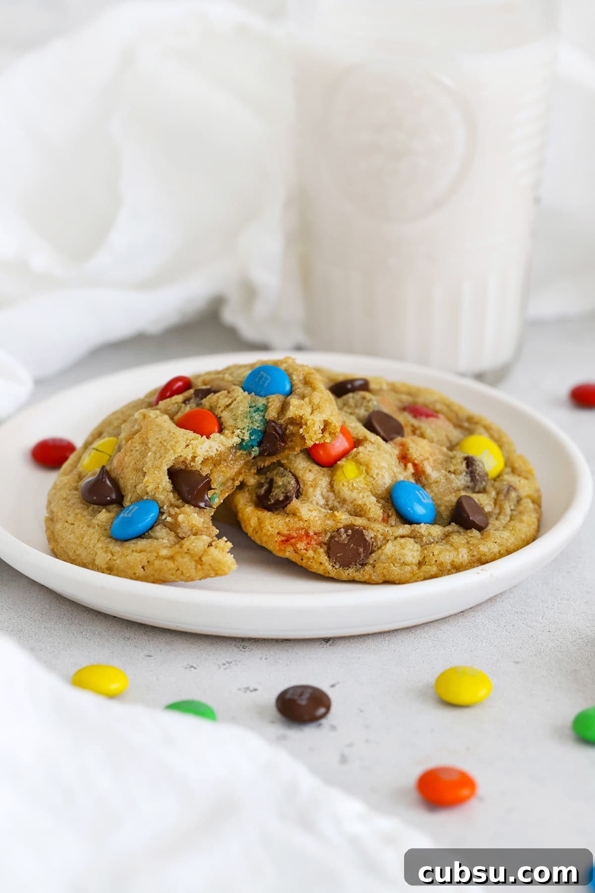Soft Chewy Gluten-Free M&M Cookies recipe 5 Front view of gluten-free m&m cookies
