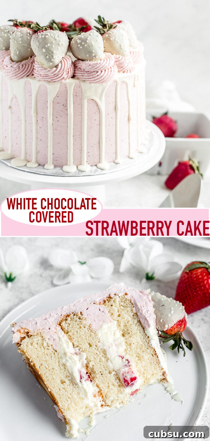 long pin image for white chocolate strawberry cake