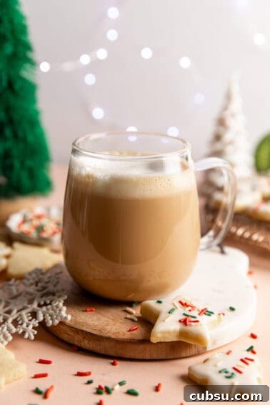 Cheesy Sausage Biscuit Recipe — Flaky Savory Breakfast Biscuits 13 Glass mug with sugar cookie latte.
