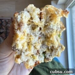 Cheesy Sausage Biscuit Recipe — Flaky Savory Breakfast Biscuits 3 Cheesy sausage biscuits split in half.