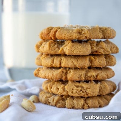 Flourless Peanut Butter Cookies Recipe — Chewy 3-Ingredient Treat 7 a stack of flourless peanut butter cookies
