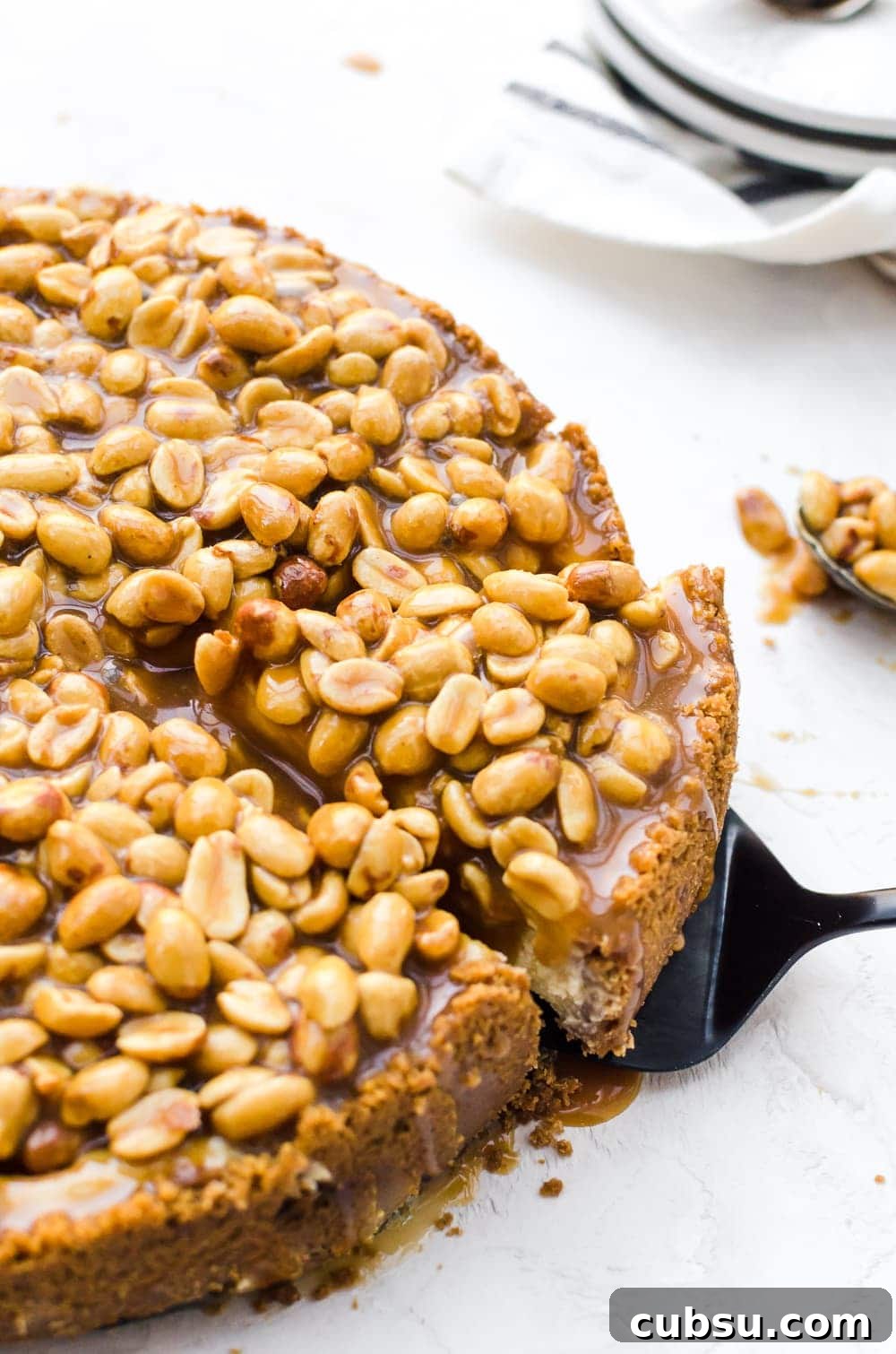 Decadent Caramel and Nut Cheesecake Recipe for Dessert Lovers 5 close up caramel nut cheesecake