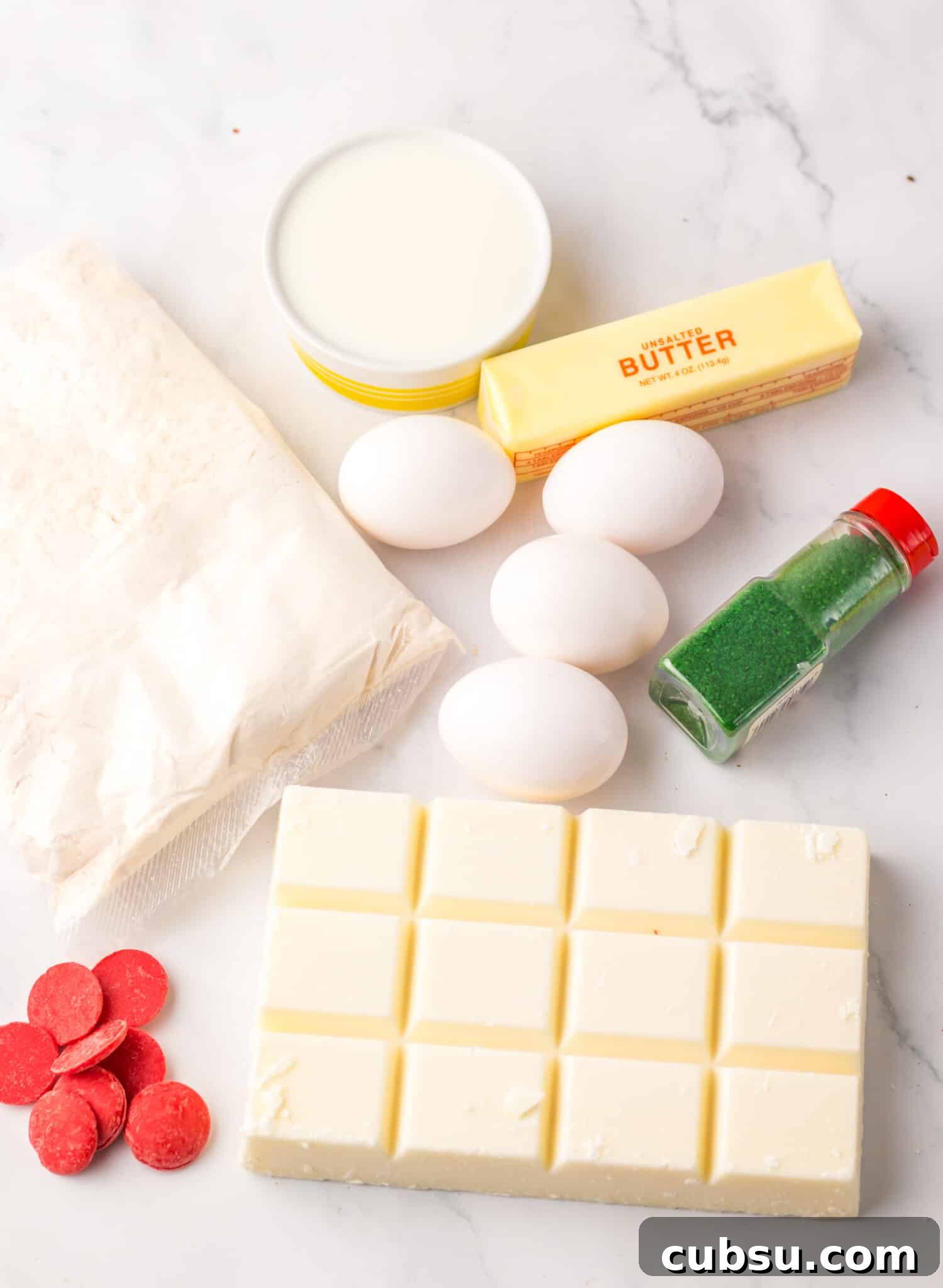 christmas tree cake donut ingredients on table