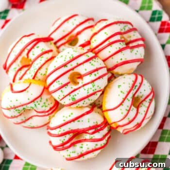 Mini Christmas Tree Cake Donuts on a plate