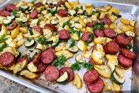 Sheet-Pan Sausage with Roasted Vegetables