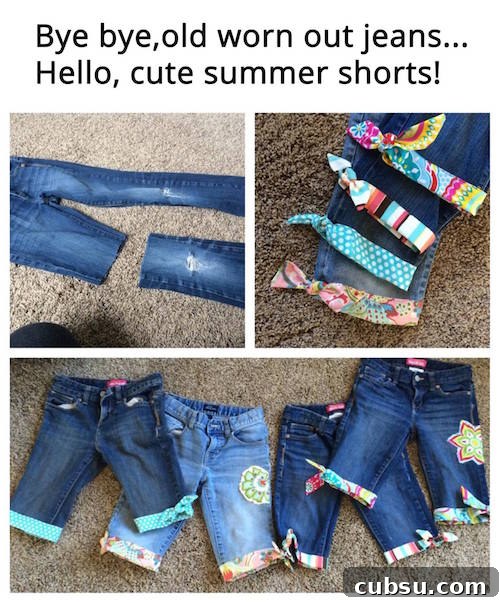 Turn old jeans that are worn out from the winter into adorable and colorful shorts for the summer! What a great idea - 