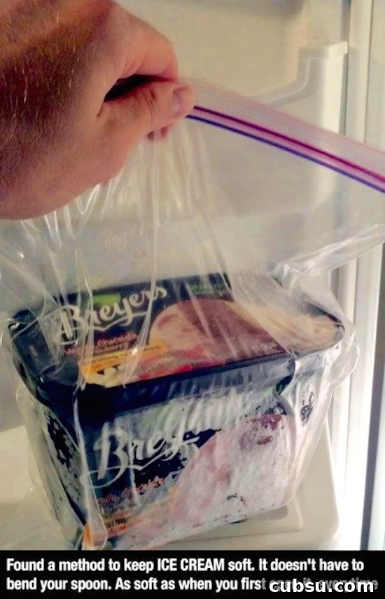 Did you know that keeping your ice cream in a freezer bag will keep it soft?