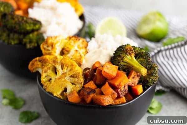 Indian Curry Vegetable Rice Bowls with Curry Yogurt Sauce