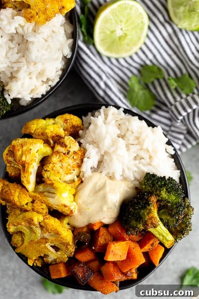 Indian Curry Vegetable Rice Bowls with Curry Yogurt Sauce