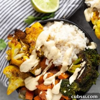 Indian Curry Vegetable Rice Bowls with Curry Yogurt Sauce