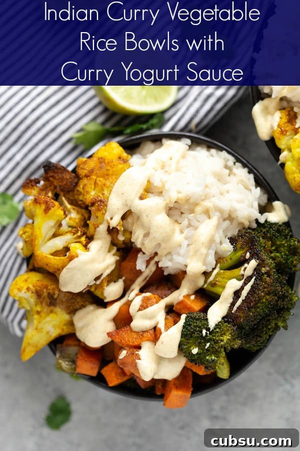 Indian Curry Vegetable Rice Bowls with Curry Yogurt Sauce
