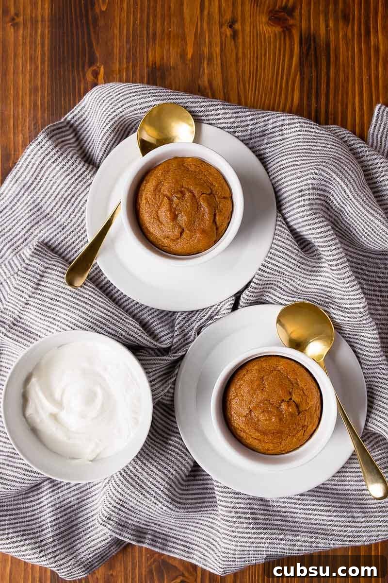 Pumpkin cake for two made in ramekins--a great way to use up leftover pumpkin in the can!