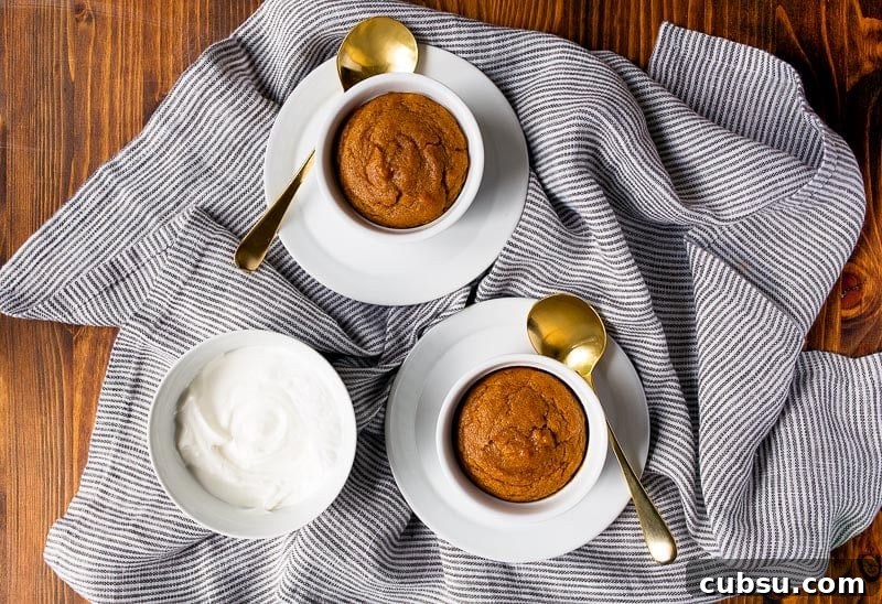 Pumpkin cake made in ramekins to serve two. So easy to be vegan, too!