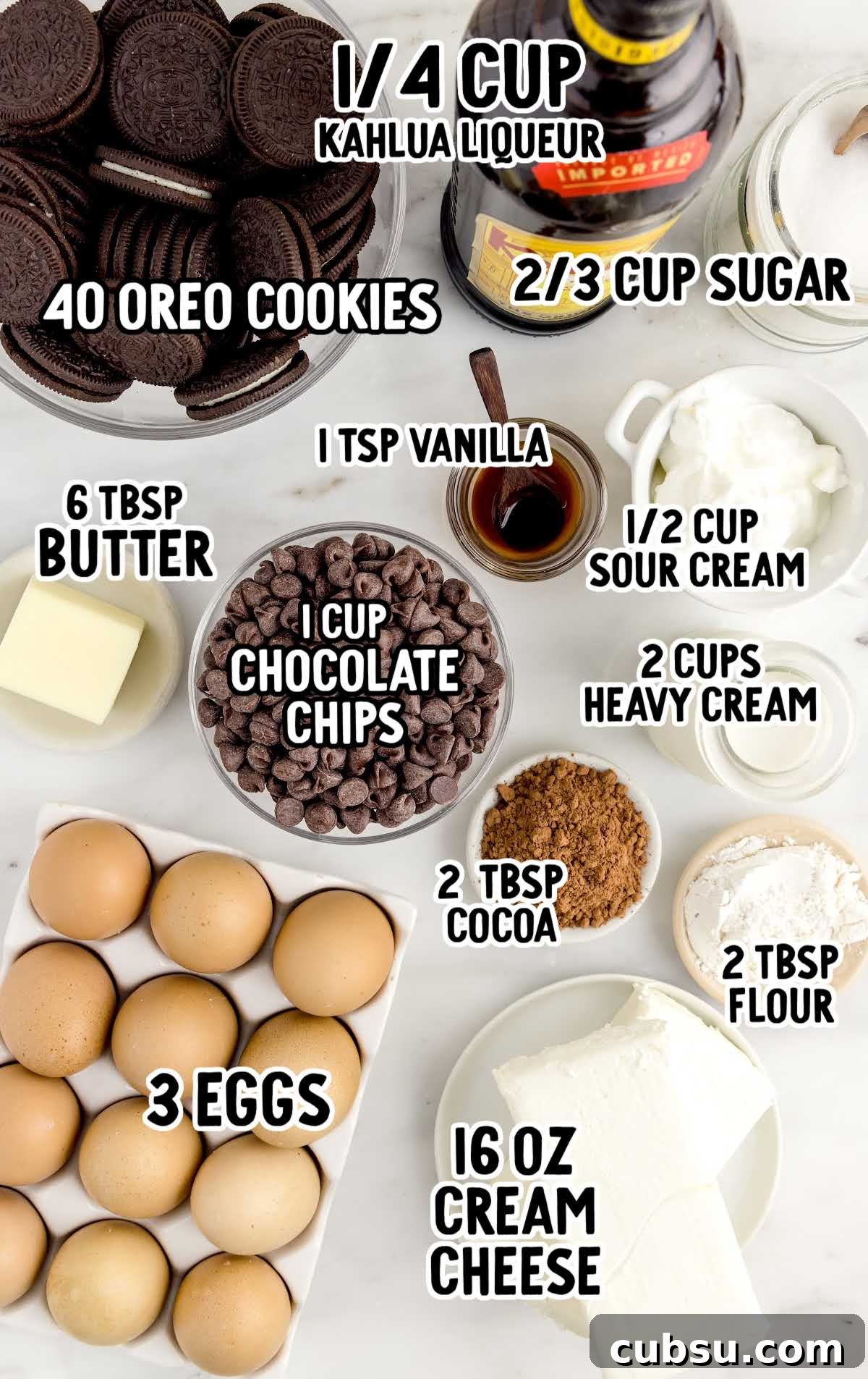 Kahlua Cheesecake Pie raw ingredients that are labeled