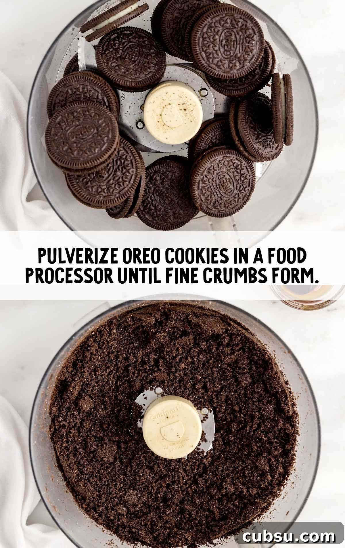 oreo cookies crumbled in a food processor